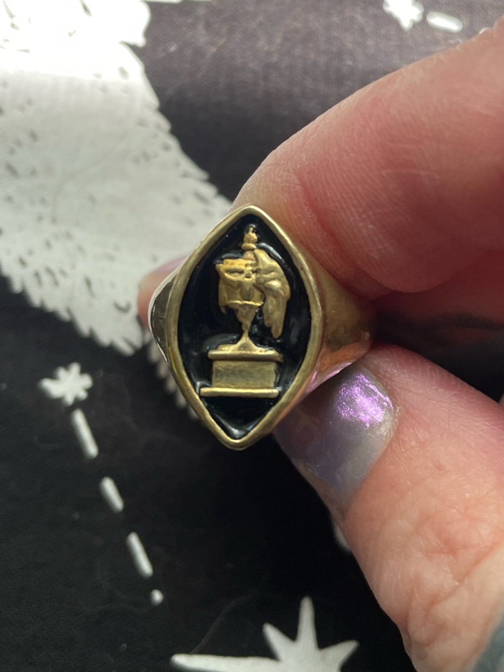 Brass Mother Night Urn Ring